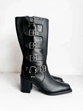 Kenneth Cole Emmett Black Leather Buckle Detail Moto Boots 9
